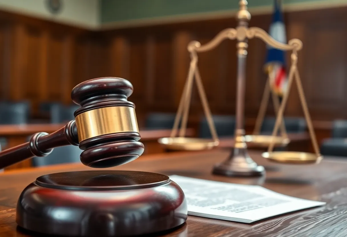 Courtroom with gavel and justice scales