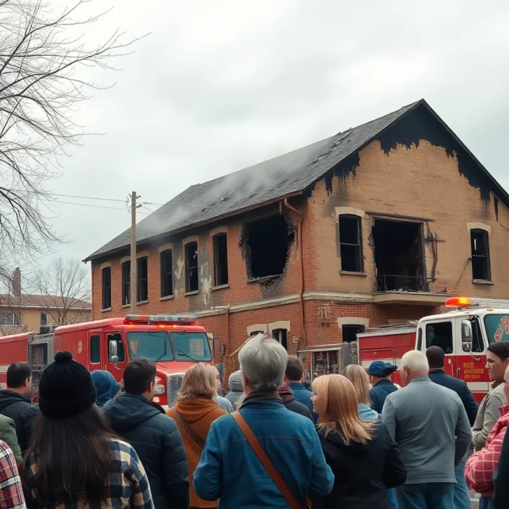 Community members gather near the site of Harvey Washbangers fire