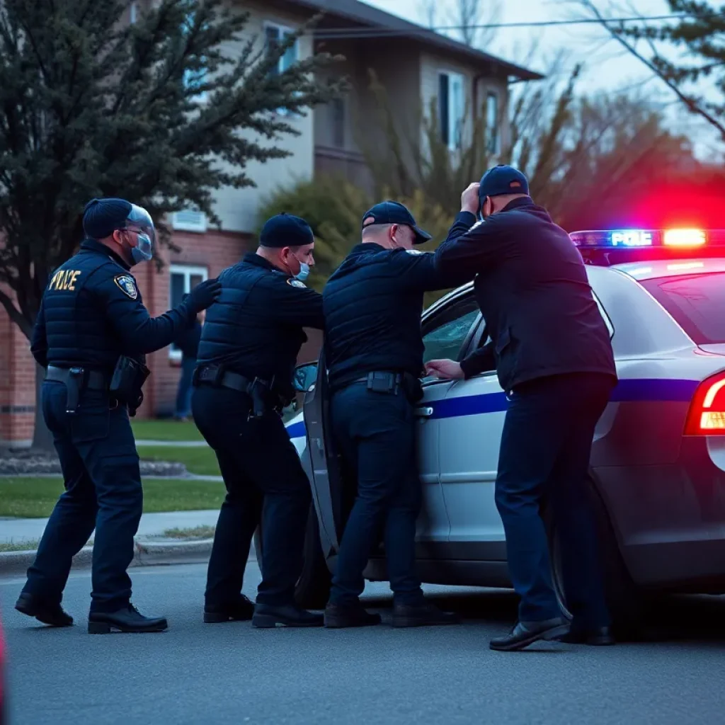 Police officers arresting a suspect in College Station neighborhood