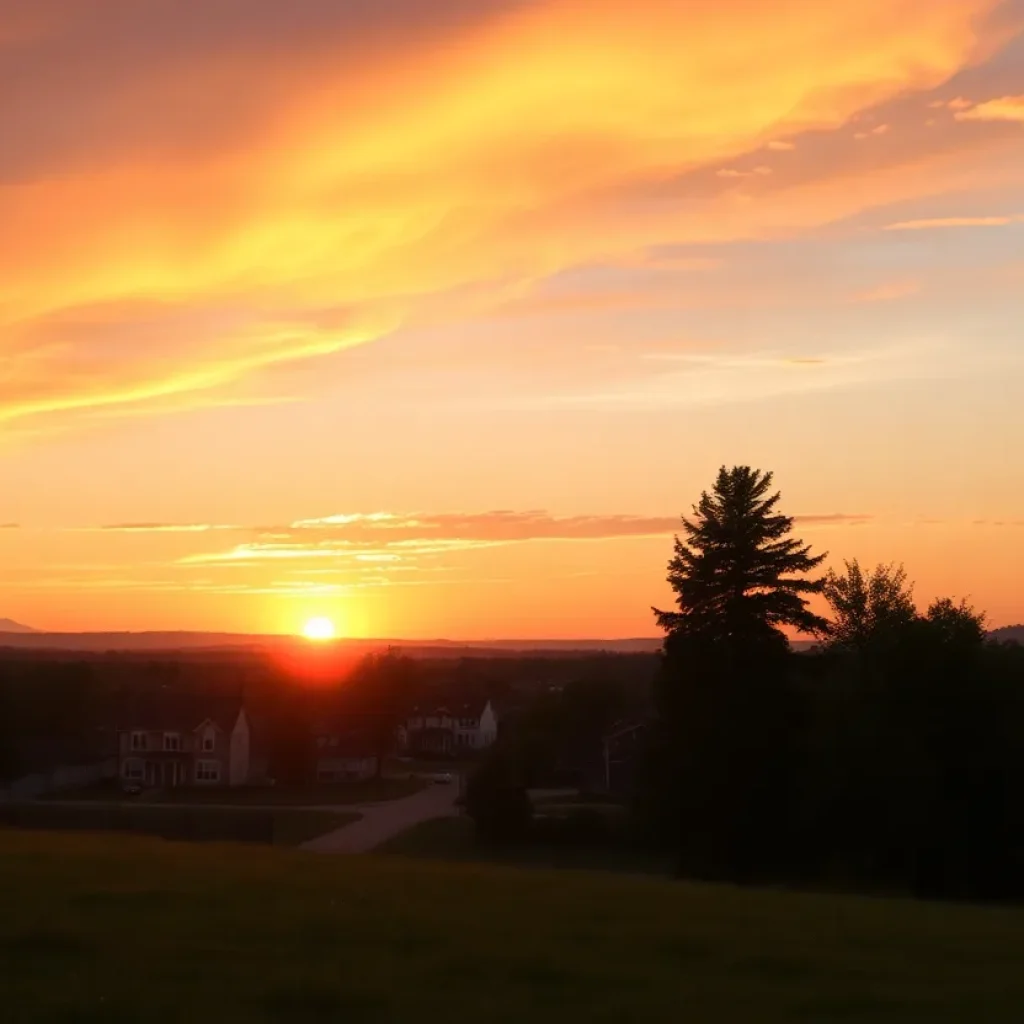 Peaceful sunset over a small town in Bryan, Texas.