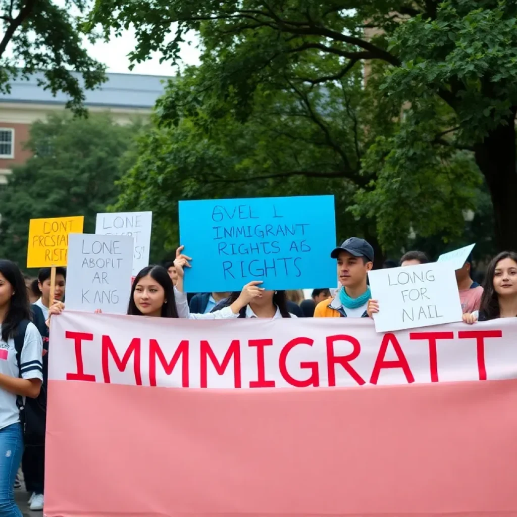 Students protesting for immigrant rights at Texas A&M University