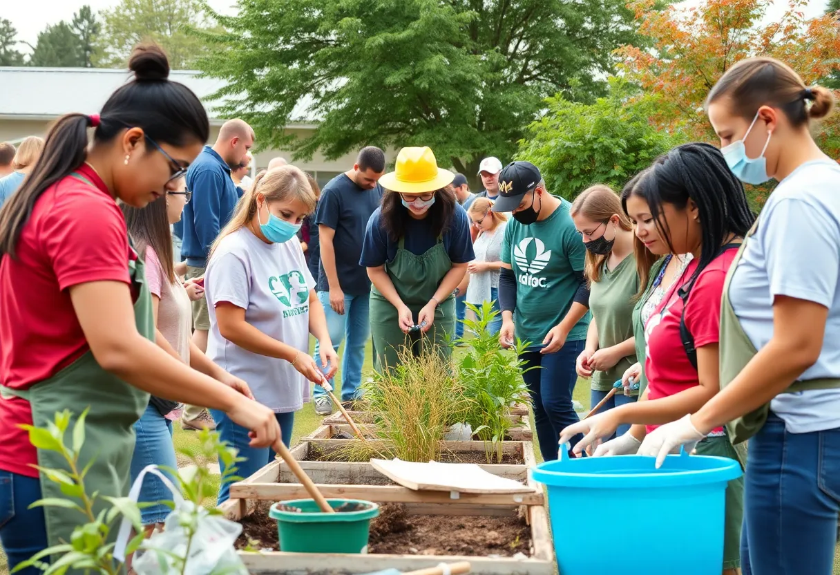 Volunteers participating in Texas A&M's Big Event community service project