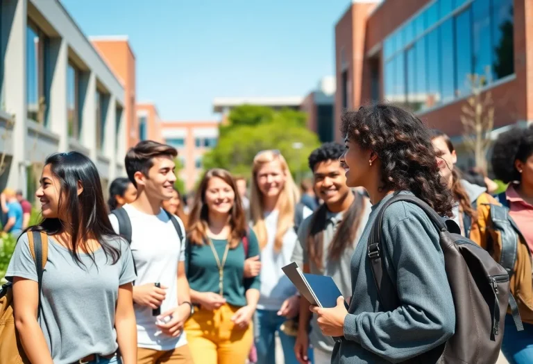 A diverse group of students walking through Texas A&M University campus.