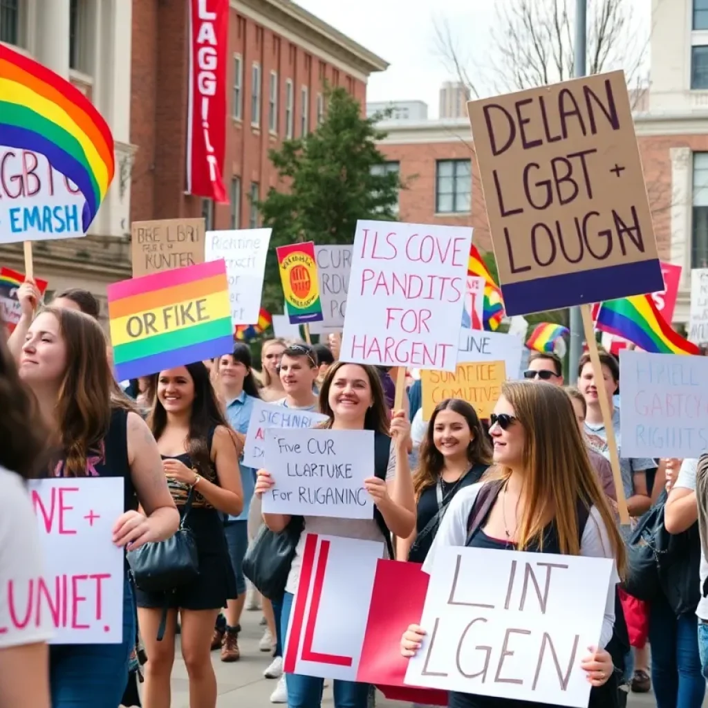 Students protesting against Texas A&M drag show ban