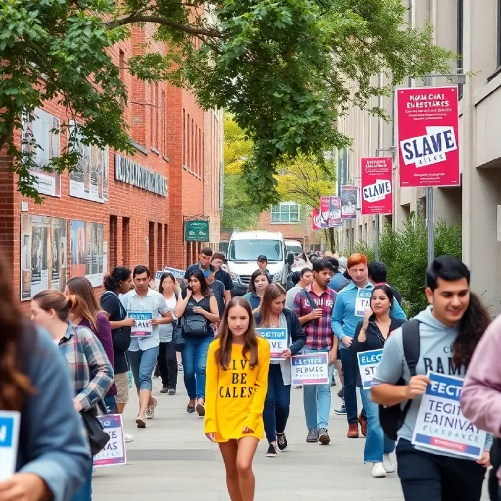 Students actively engaging in election campaigning at Texas A&M University