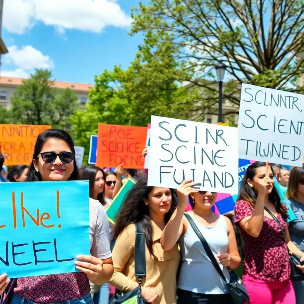 Texas A&M students holding signs at a science rally