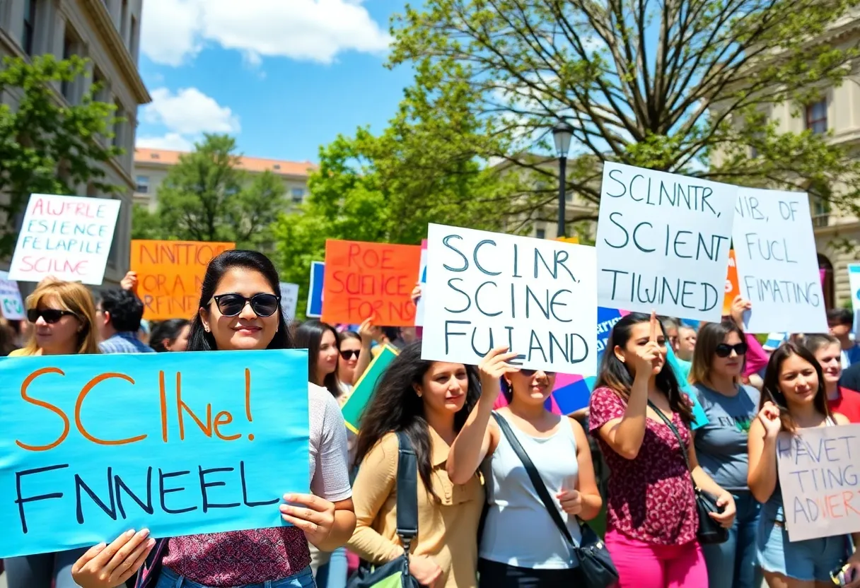 Texas A&M students holding signs at a science rally