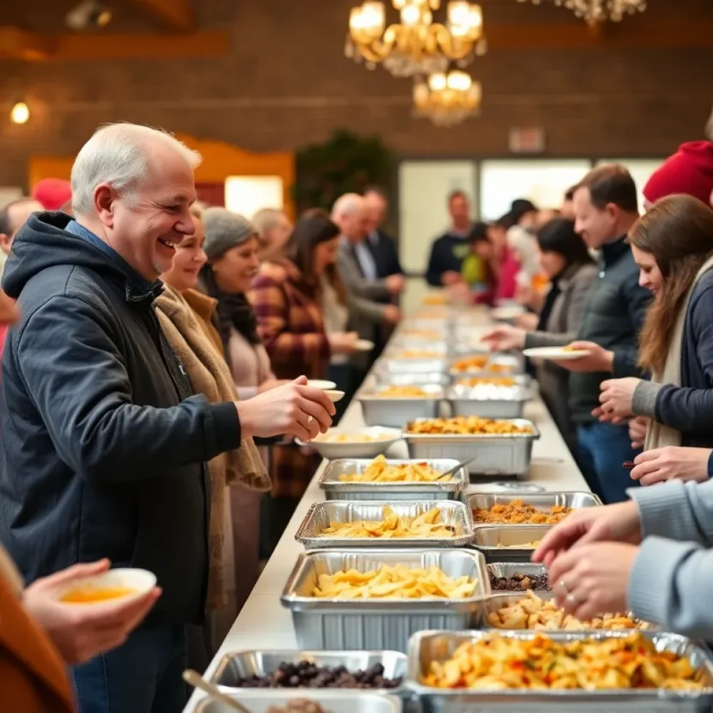 Community members serving Thanksgiving meals