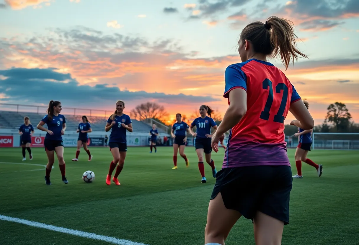Women's soccer team practicing at West Texas A&M University.