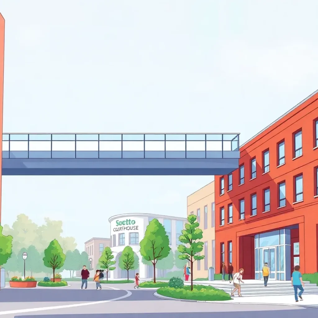 Conceptual design of the Brazos County office complex with skywalk