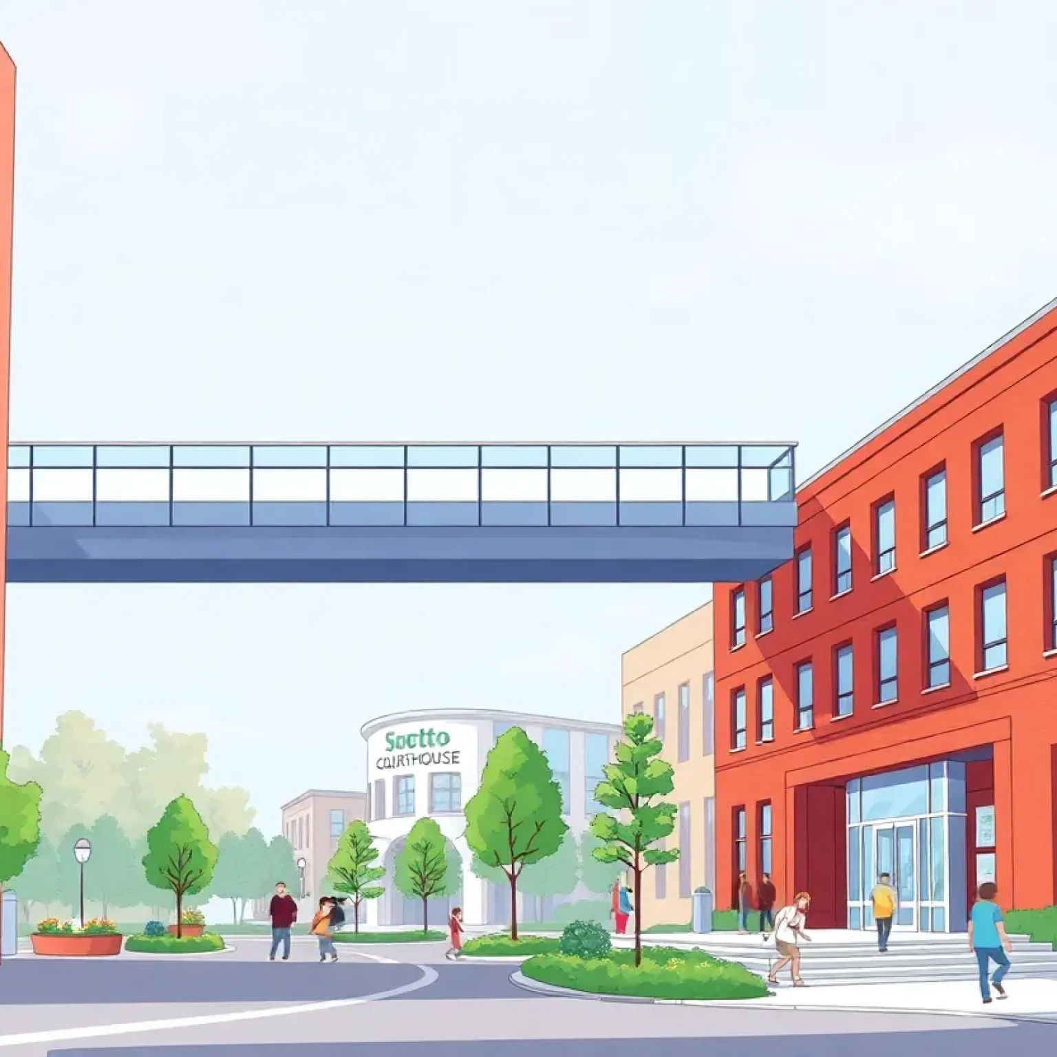 Conceptual design of the Brazos County office complex with skywalk