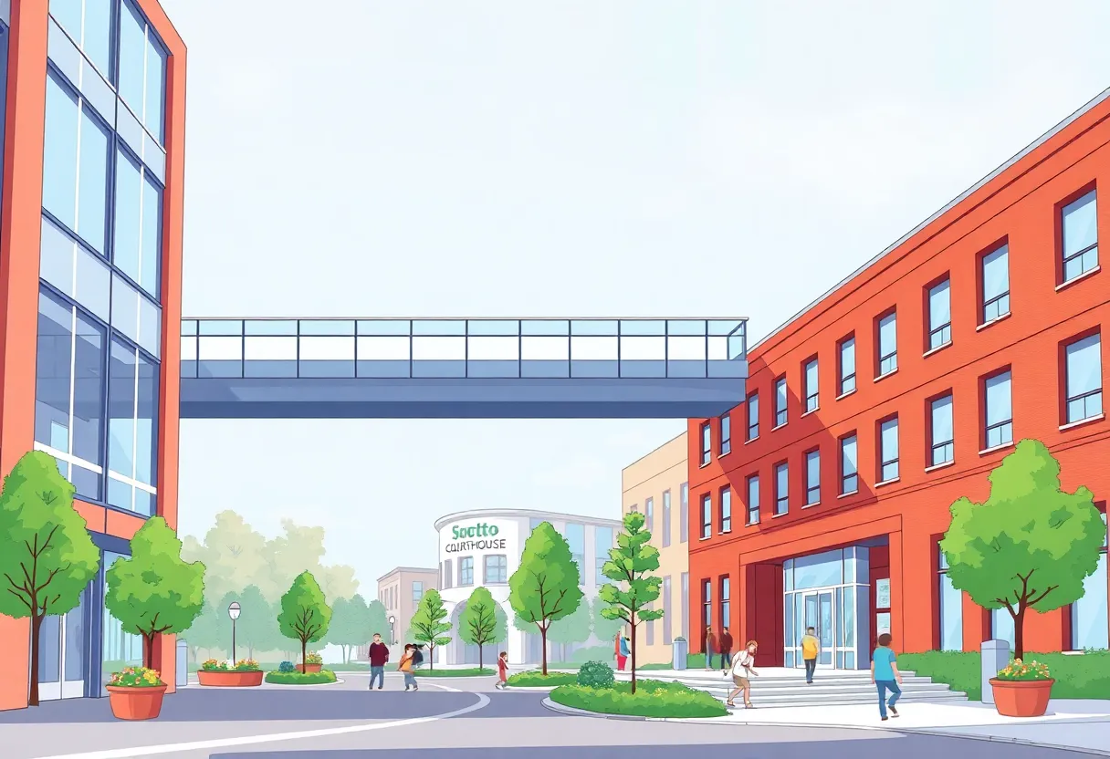 Conceptual design of the Brazos County office complex with skywalk