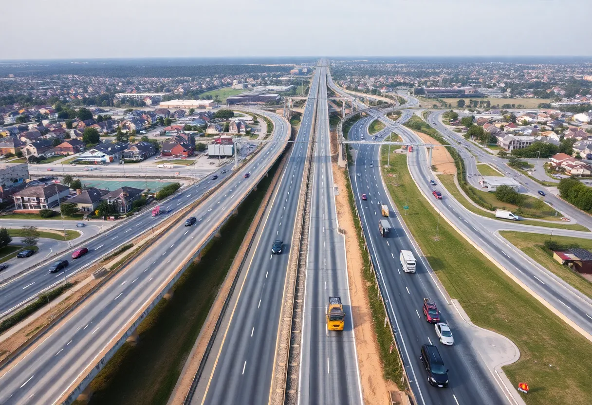 Aerial view of State Highway 6 expansion project in Brazos County