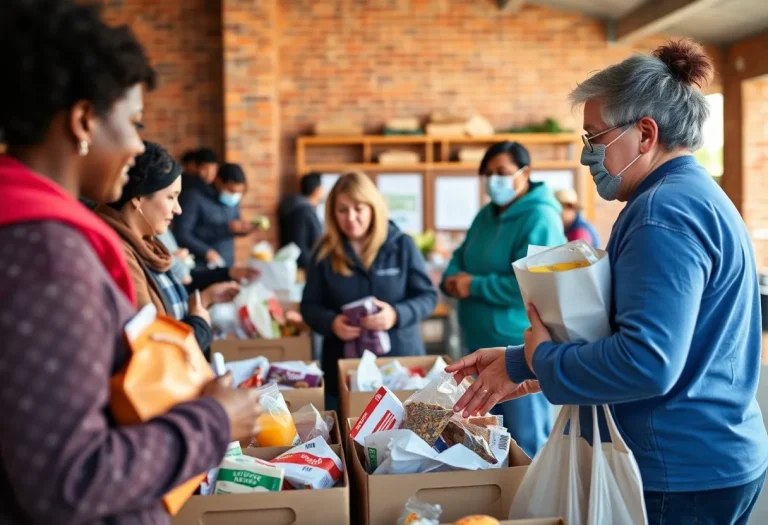 Volunteers at Brazos Valley food bank distributing food to families.