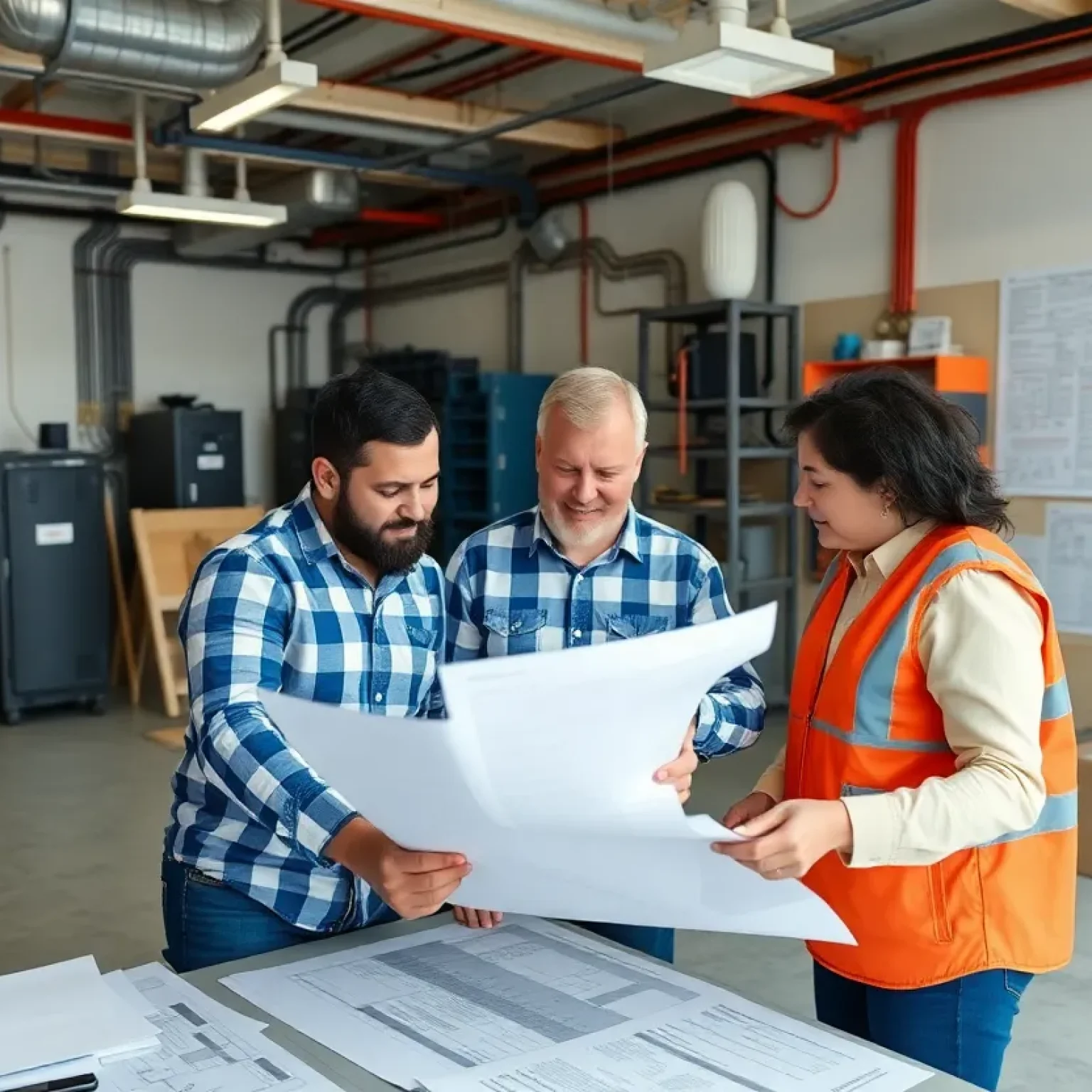 Employees collaborating in an electrical contracting office