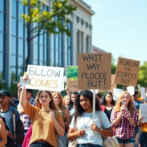 Students protesting with signs about food choices at Texas A&M University.
