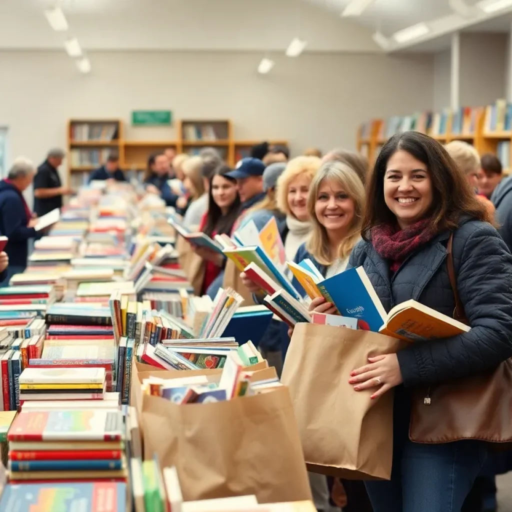 Community members enjoying the Bryan Book Sale at Clara B. Mounce Library