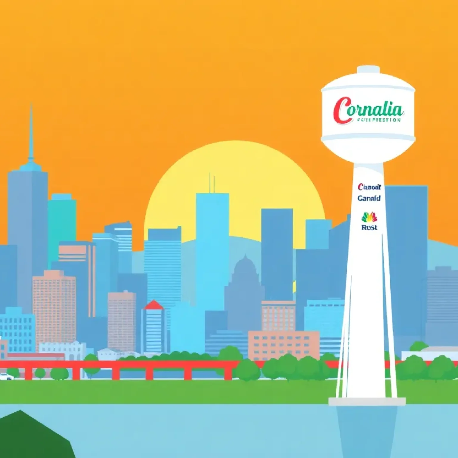 Illustration of Bryan city skyline with water tower