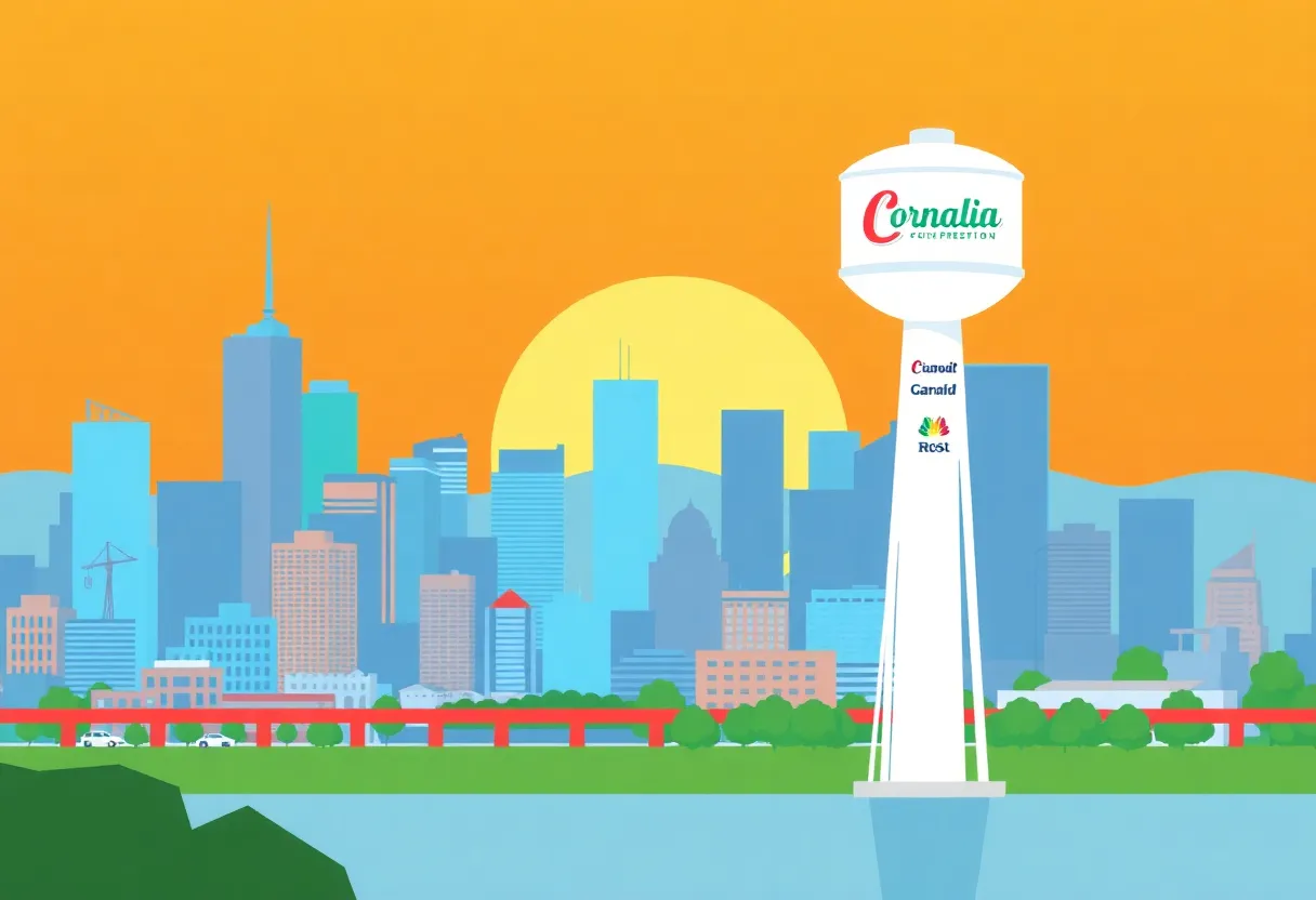 Illustration of Bryan city skyline with water tower