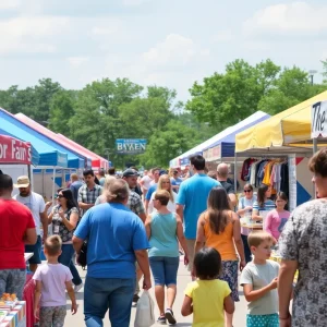 Crowd enjoying a local vendor fair in Bryan-College Station