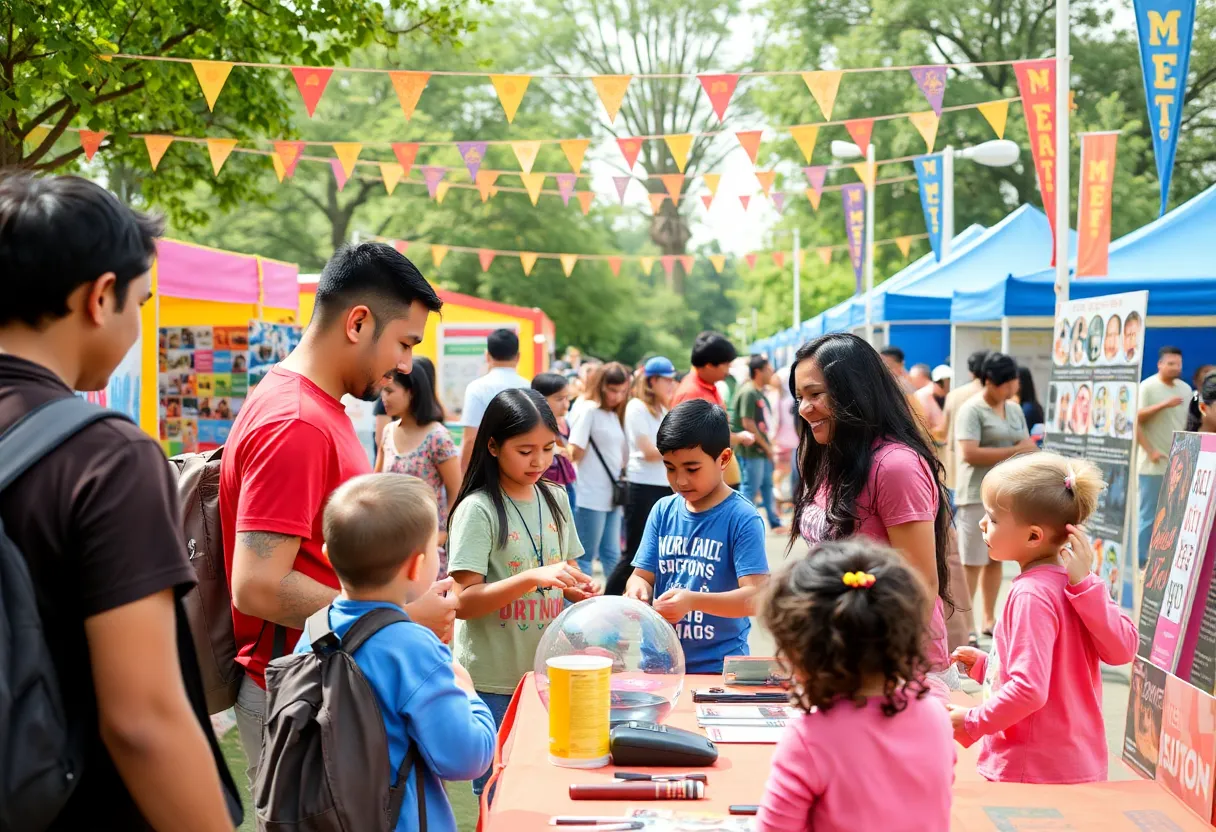 Families participating in STEM activities at the Bryan International STEM Festival.