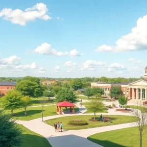 Community scene in Bryan Texas with schools and parks