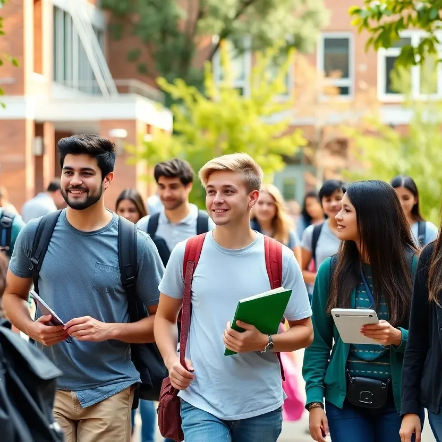 Diverse group of students on a college campus