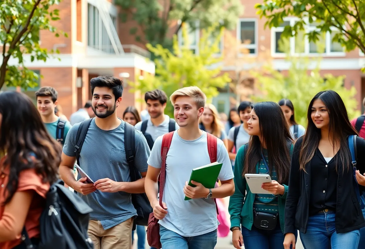 Diverse group of students on a college campus