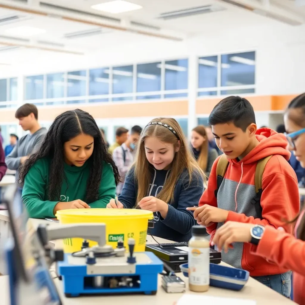 Students learning in a career and technology education classroom in College Station ISD.