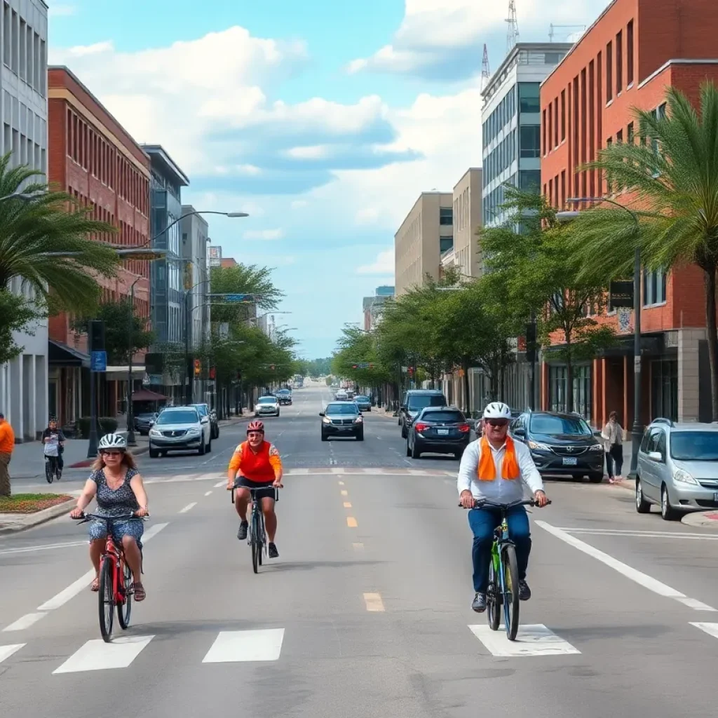 Enhanced traffic system in College Station with bike lanes and pedestrian paths