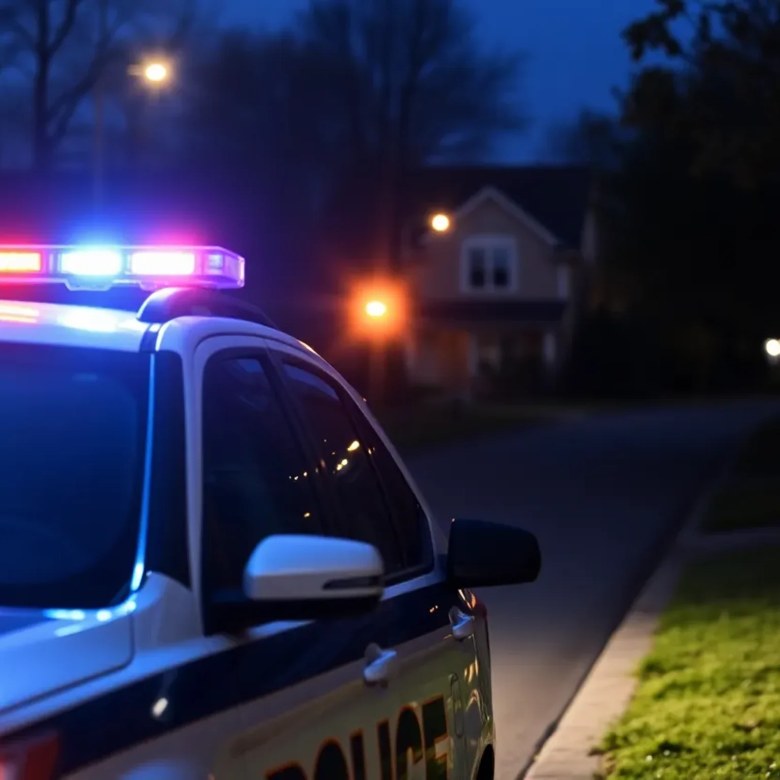 Police vehicle during a search operation in a neighborhood