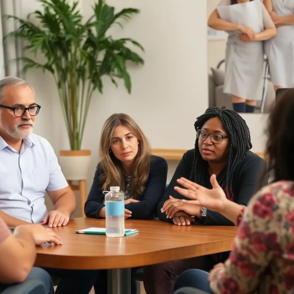 Community members gather to discuss family safety and awareness about domestic violence.