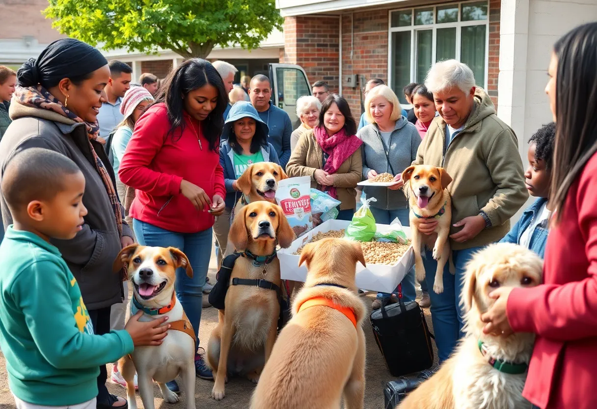 Families and pets contributing to the Community Pet Pantry in Bryan