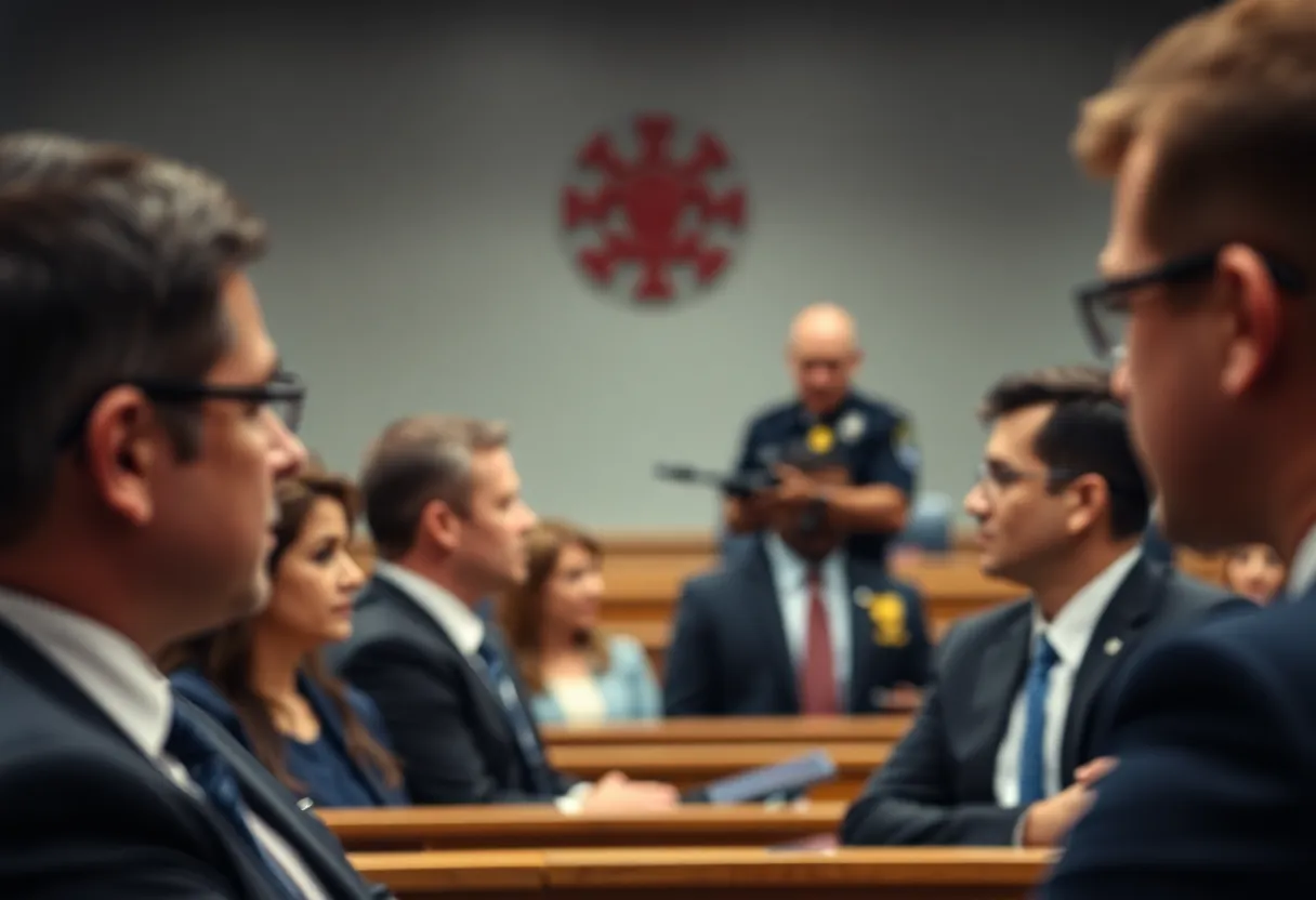 Courtroom scene related to legal cases in College Station