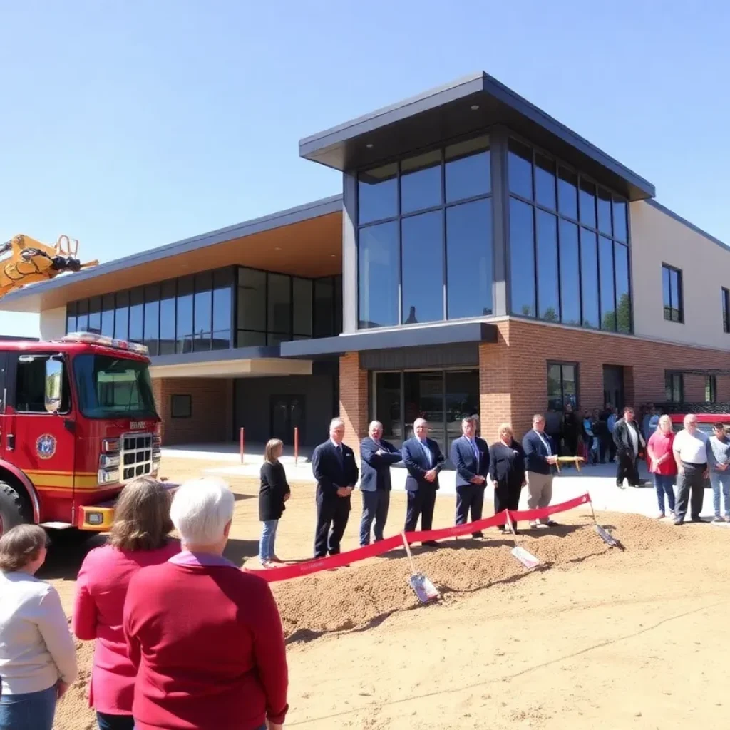 Groundbreaking ceremony at the site of Fire Station No. 7 with community members.