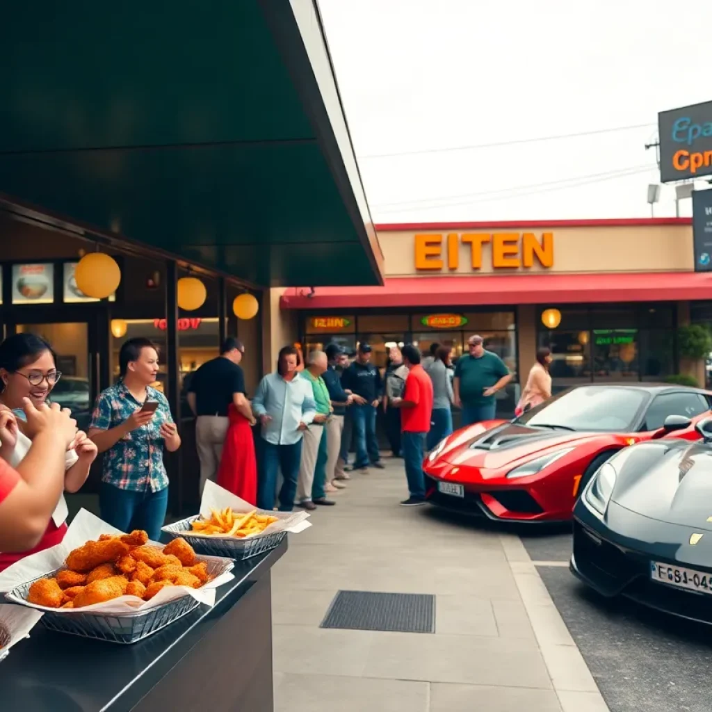 Customers enjoying food at Houston Hot Chicken's grand opening