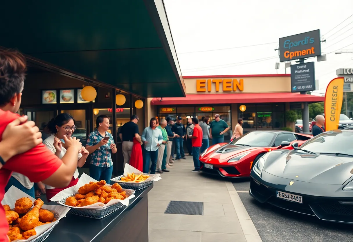Customers enjoying food at Houston Hot Chicken's grand opening