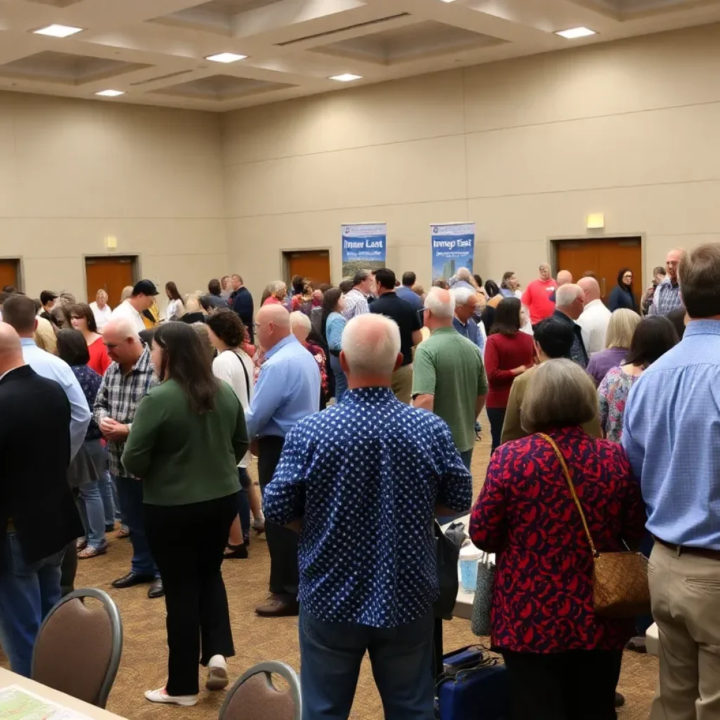 Community members discussing the Inner Loop East project at a public meeting.