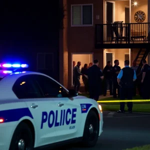 Police officers at an apartment complex during a standoff