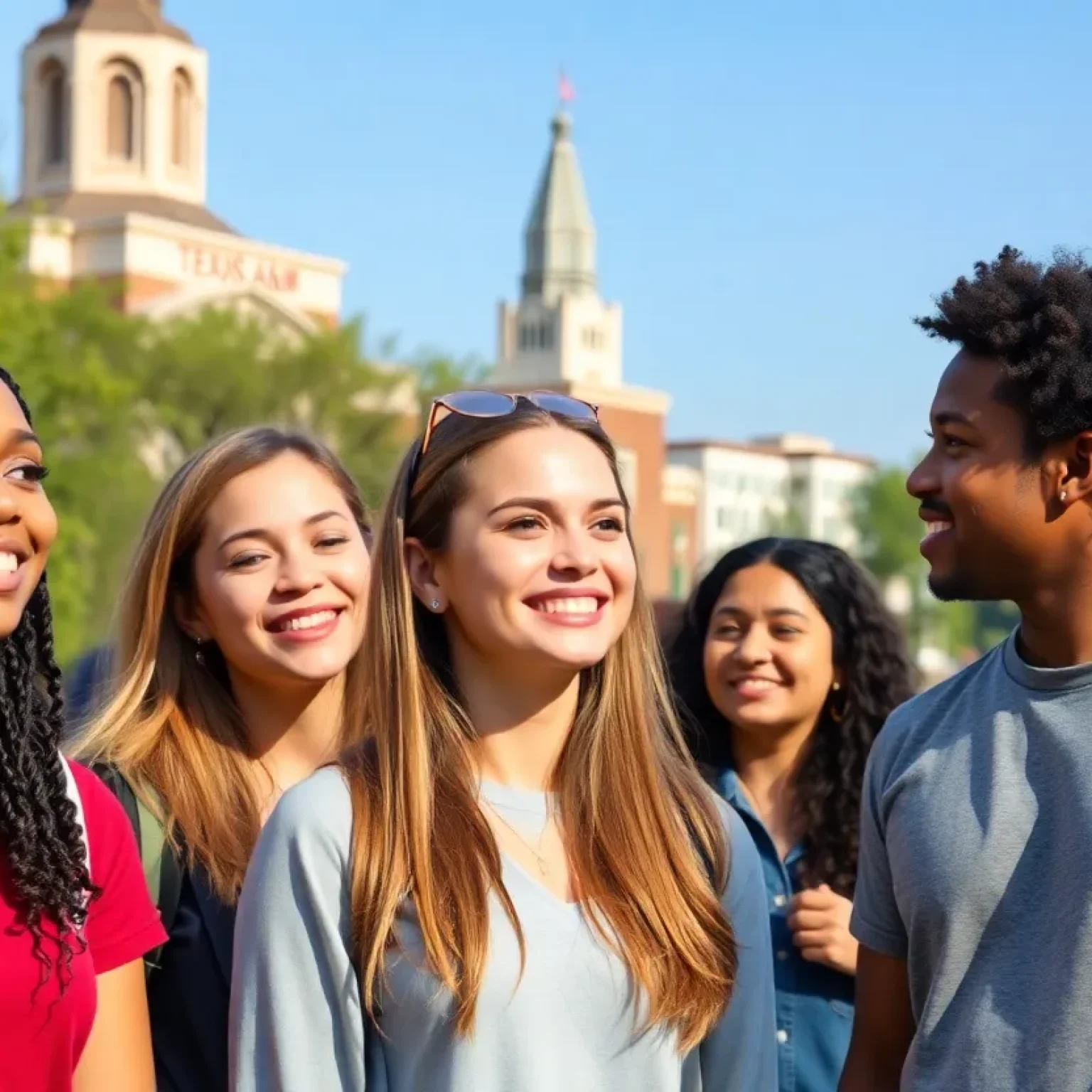 Diverse group of students on Texas A&M campus expressing concern.