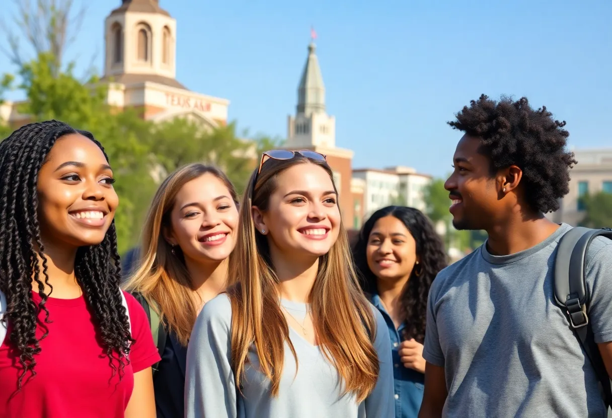Diverse group of students on Texas A&M campus expressing concern.