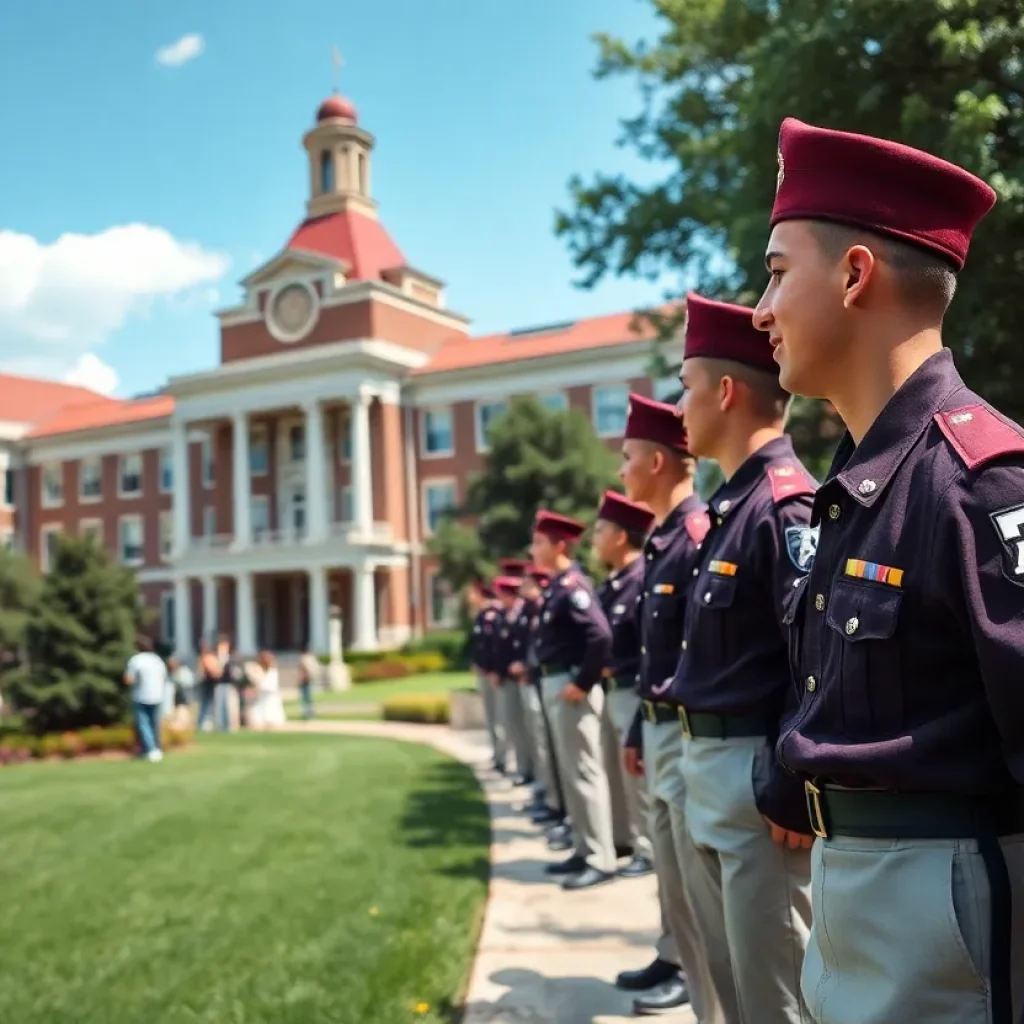 Cadets at Texas A&M University in a vibrant campus setting