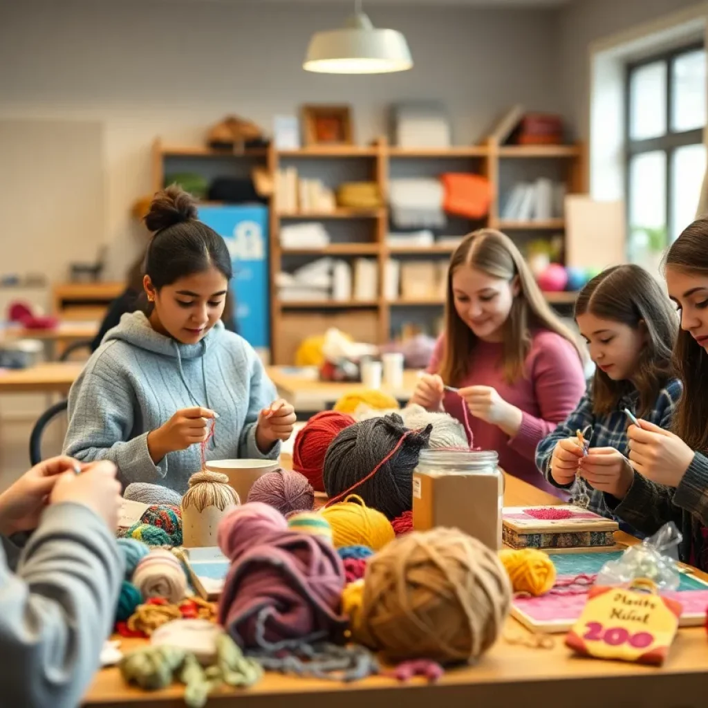 Students crafting in a cozy environment at Texas A&M