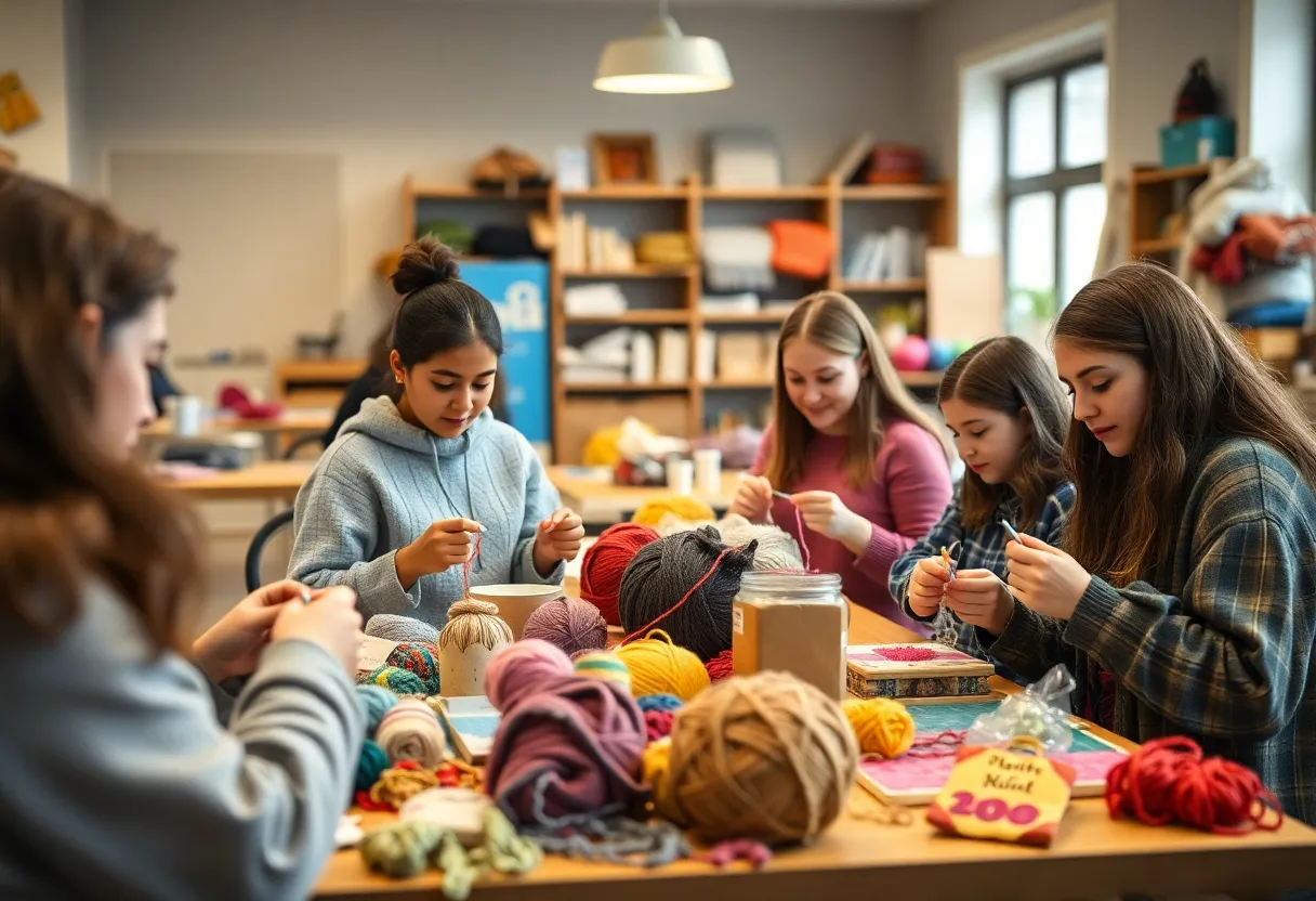 Students crafting in a cozy environment at Texas A&M