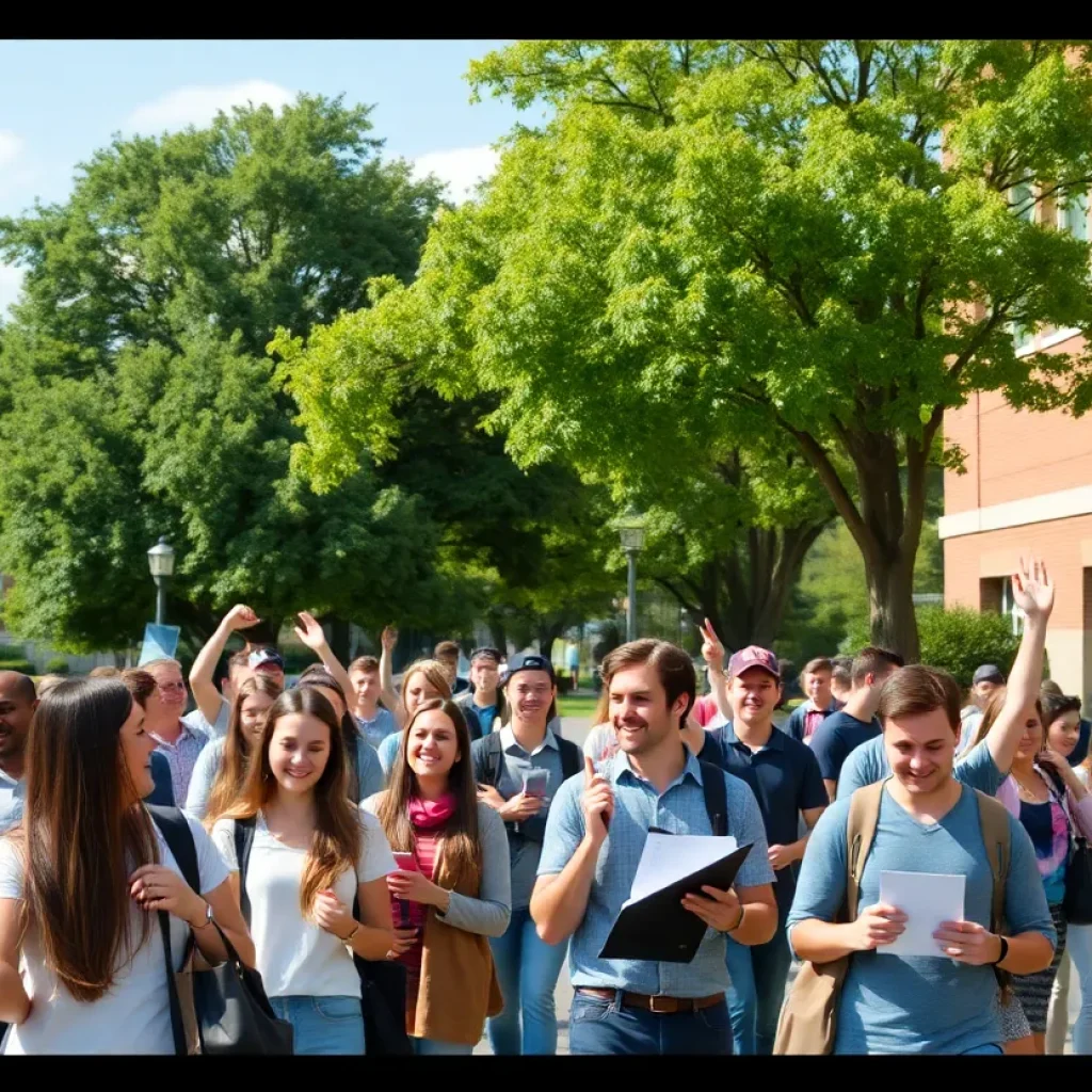 Students celebrating Texas A&M's graduate programs' success in national rankings.