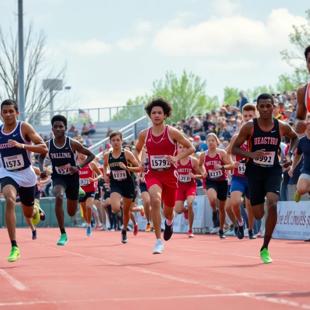 Texas A&M athletes competing during a home track meet.