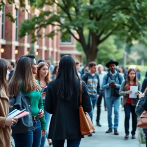 Students and faculty on Texas A&M University campus discussing policies.