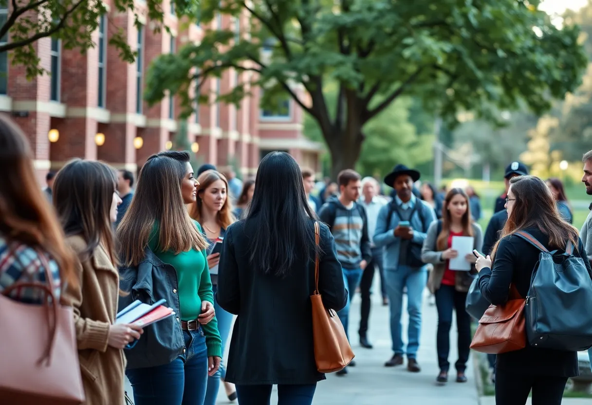 Students and faculty on Texas A&M University campus discussing policies.