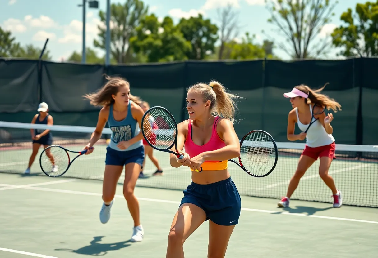 Texas A&M women's tennis team competing against Georgia Bulldogs.