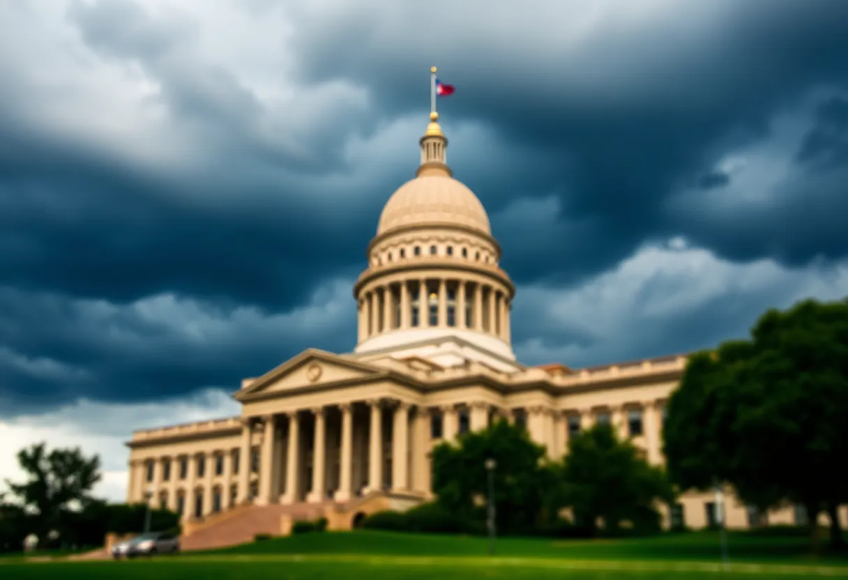 Capitol building with stormy skies representing legal controversies